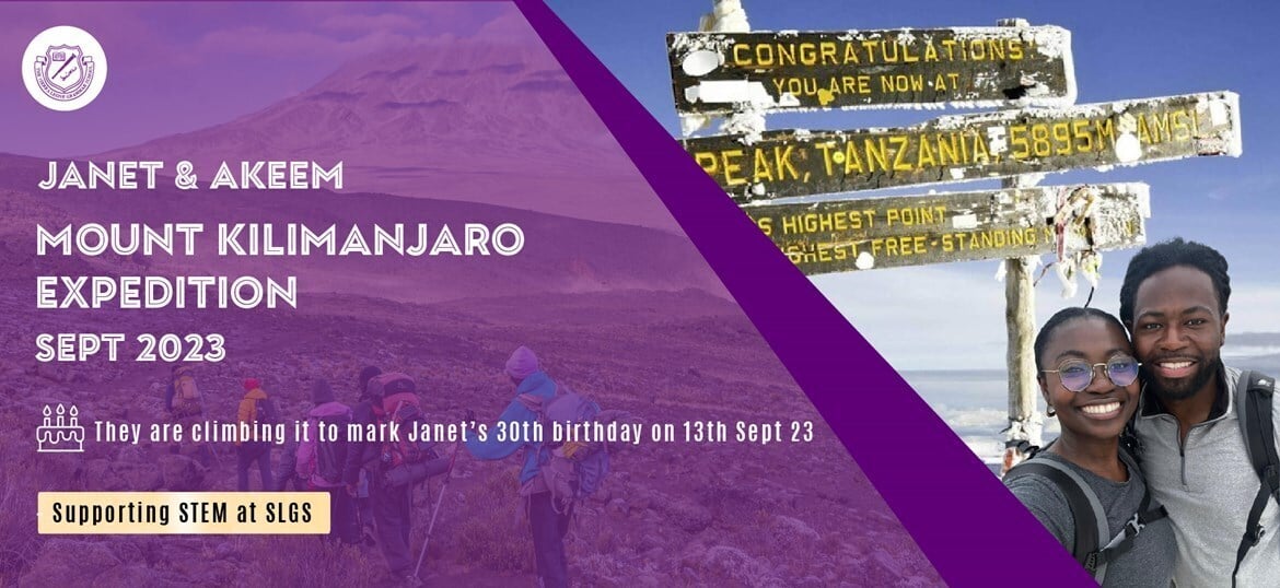 Janet and Akeem climbing Mount Kilimanjaro to raise money for STEM investments at Sierra Leone Grammar School